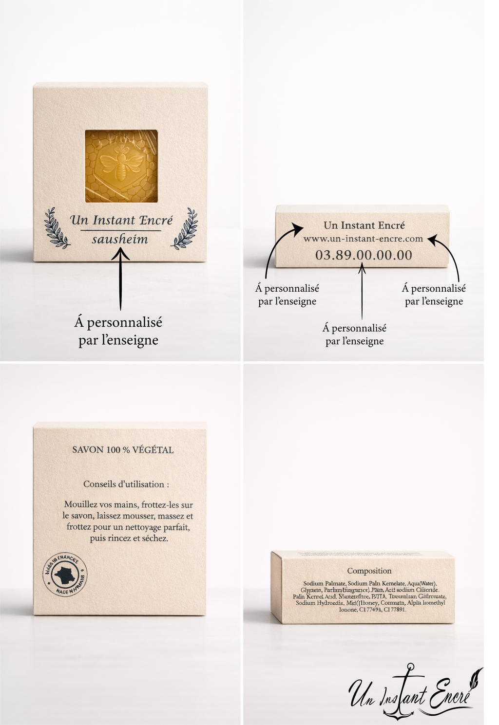 L’Or du Rucher (Personnalisable) 4.50 € l'unité - Savon végétal au miel "Lot de 10 Unités"