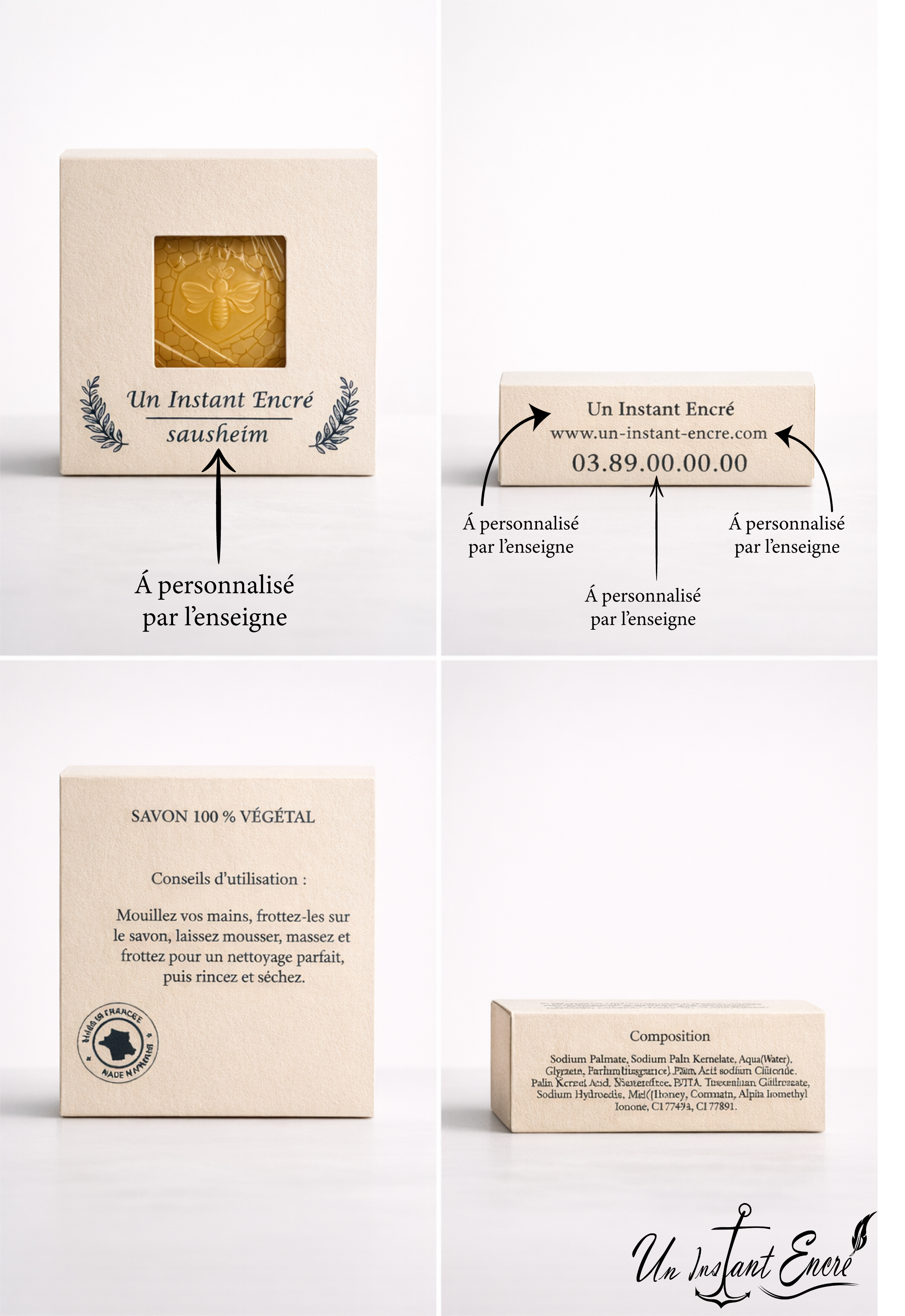 L’Or du Rucher (Personnalisable) 4.50 € l'unité - Savon végétal au miel "Lot de 10 Unités"